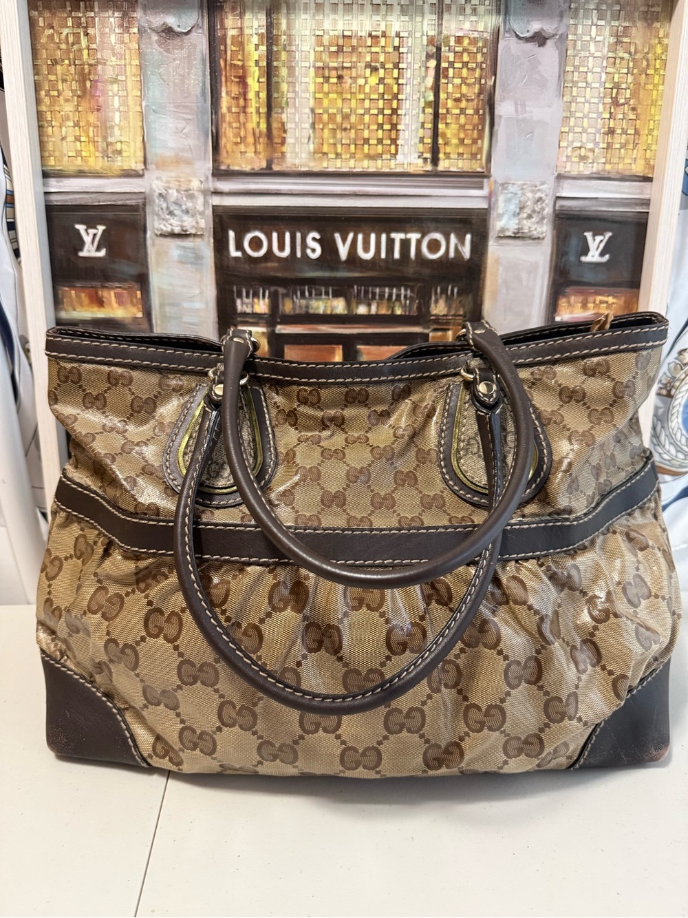 Gucci Brown Large Monogram Tote Bag